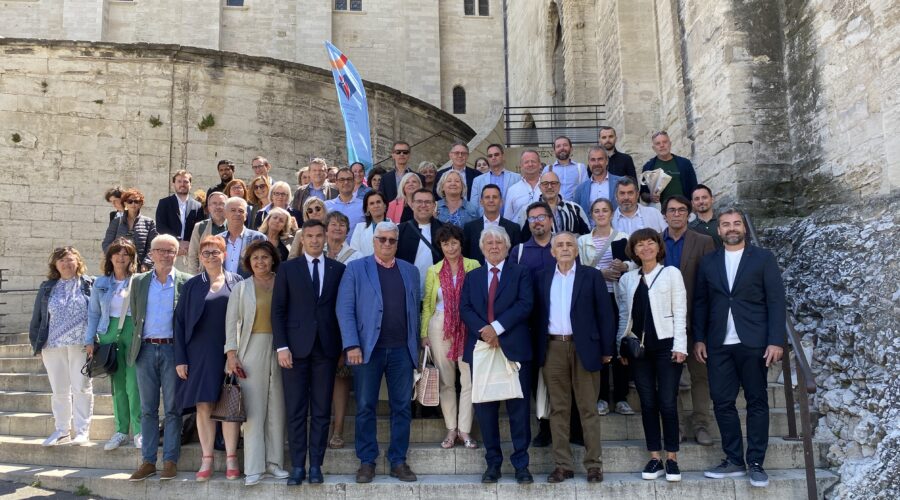Photo de l'ensemble des participants à l'Assemblée Générale de la FROT Région Sud devant le palais des papes à Avignon